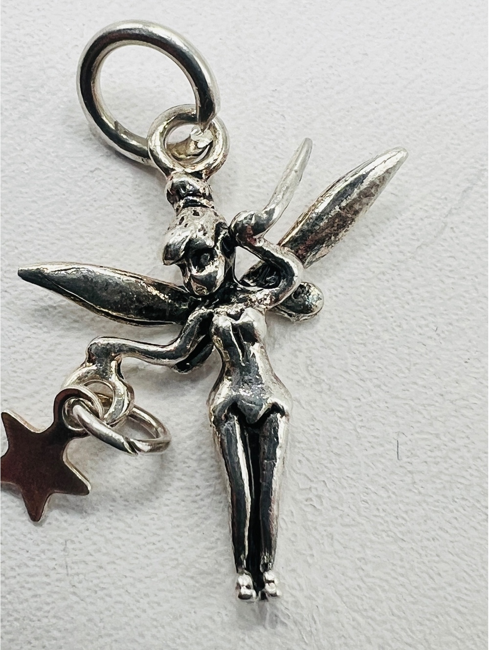 Disney Tinker Bell 925 Sterling Silver 3D Fairy Star Charm Pendant Vintage